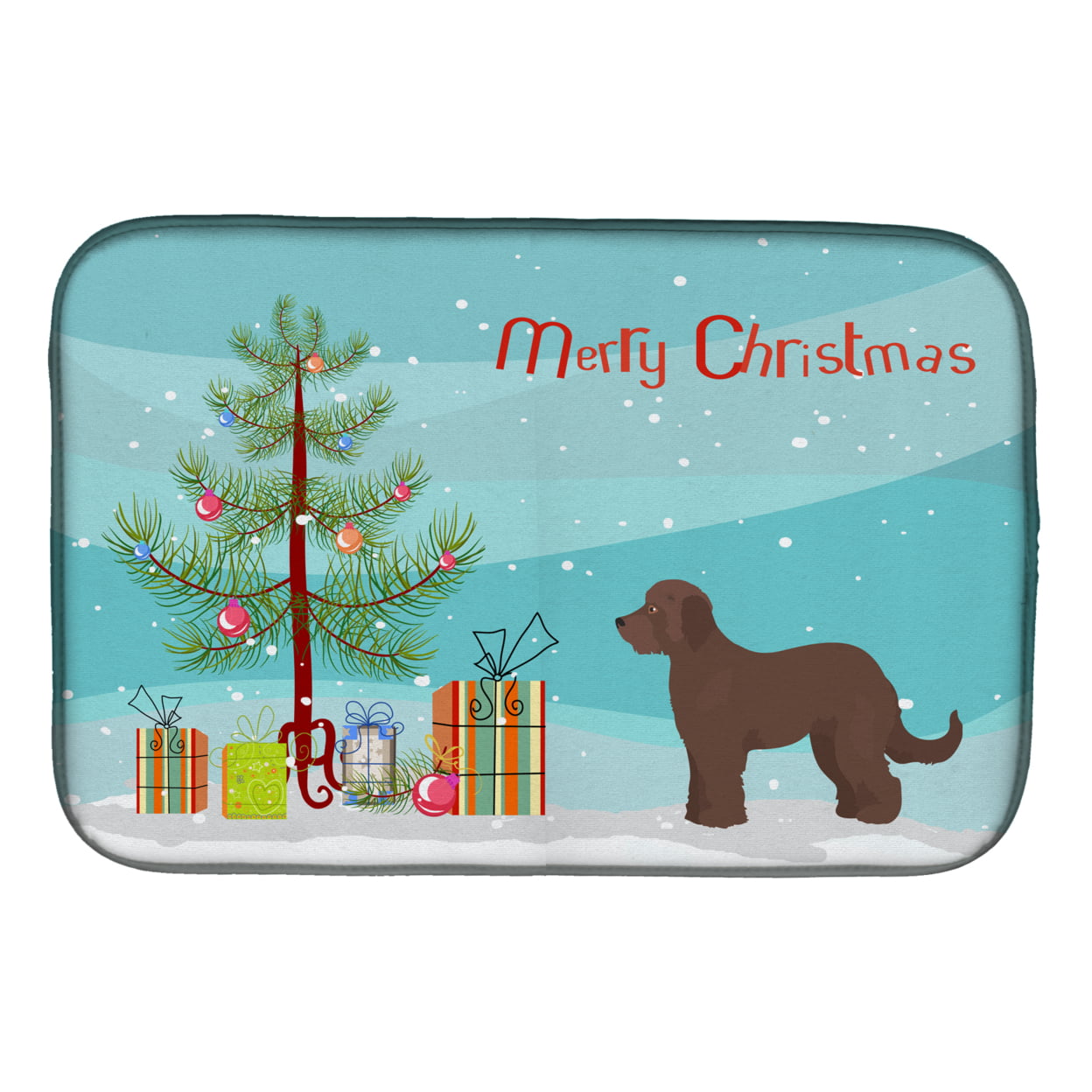 Brown Goldendoodle Christmas Tree Dish Drying Mat