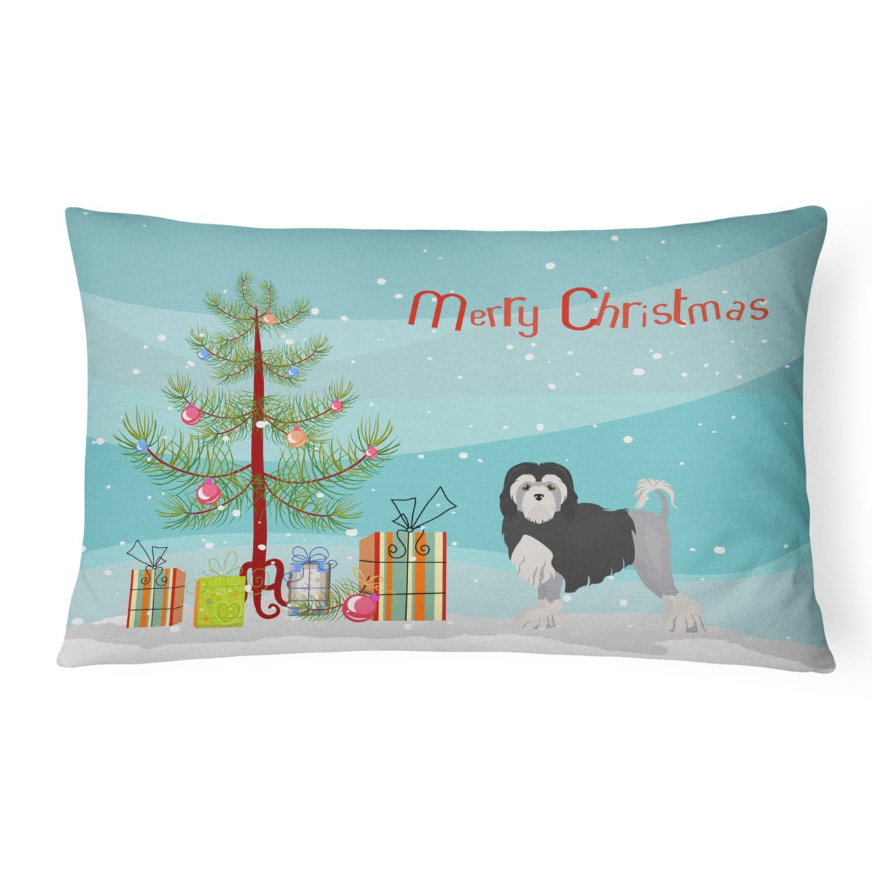 Lwchen or Little Lion Dog Christmas Tree Canvas Fabric Decorative Pillow