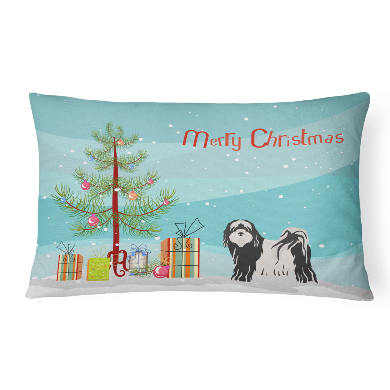 Tibetan Terrier Christmas Tree Canvas Fabric Decorative Pillow