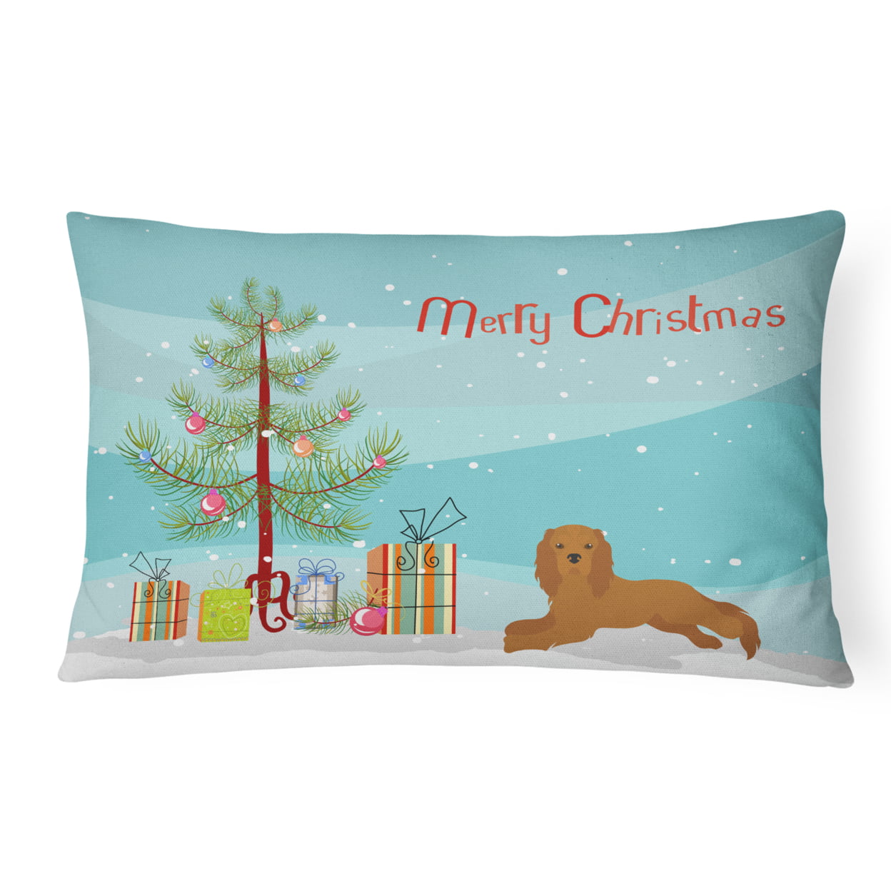 CK3495PW1216 Ruby Cavalier King Charles Spaniel Christmas Tree Canvas Fabric Decorative Pillow