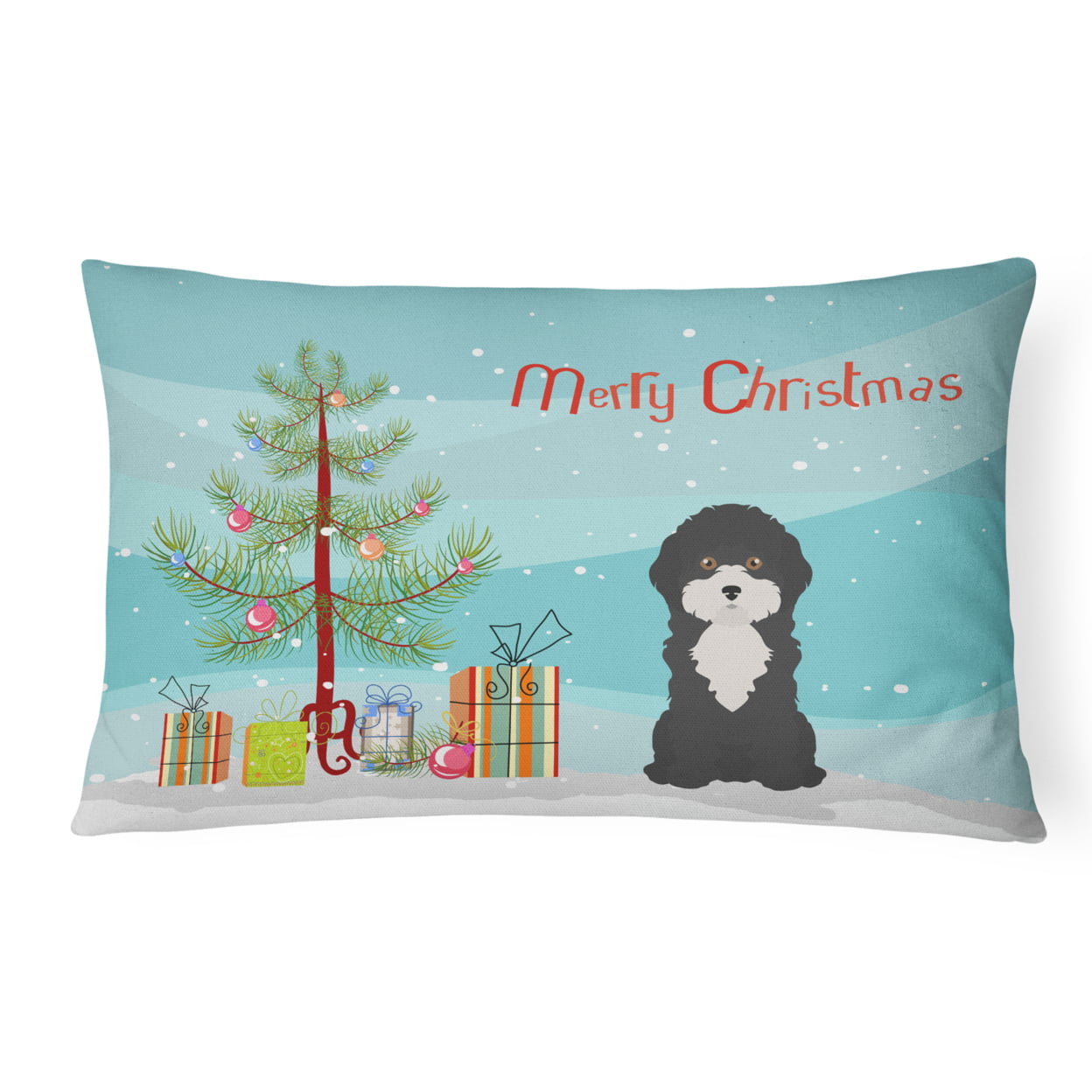 Black & White Cyprus Poodle Christmas Tree Canvas Fabric Decorative Pillow