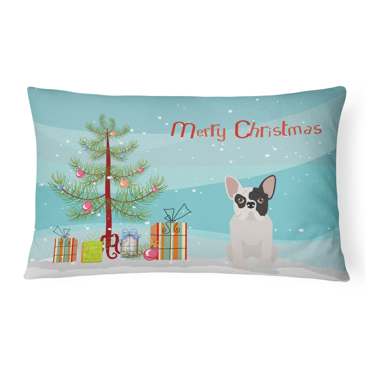 Black & White French Bulldog Christmas Tree Canvas Fabric Decorative Pillow