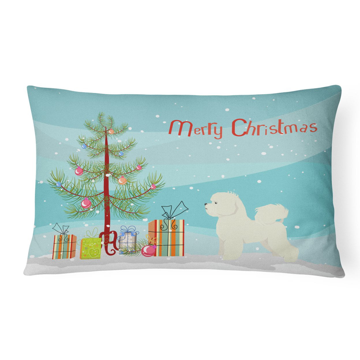Bichon Frise Christmas Tree Canvas Fabric Decorative Pillow