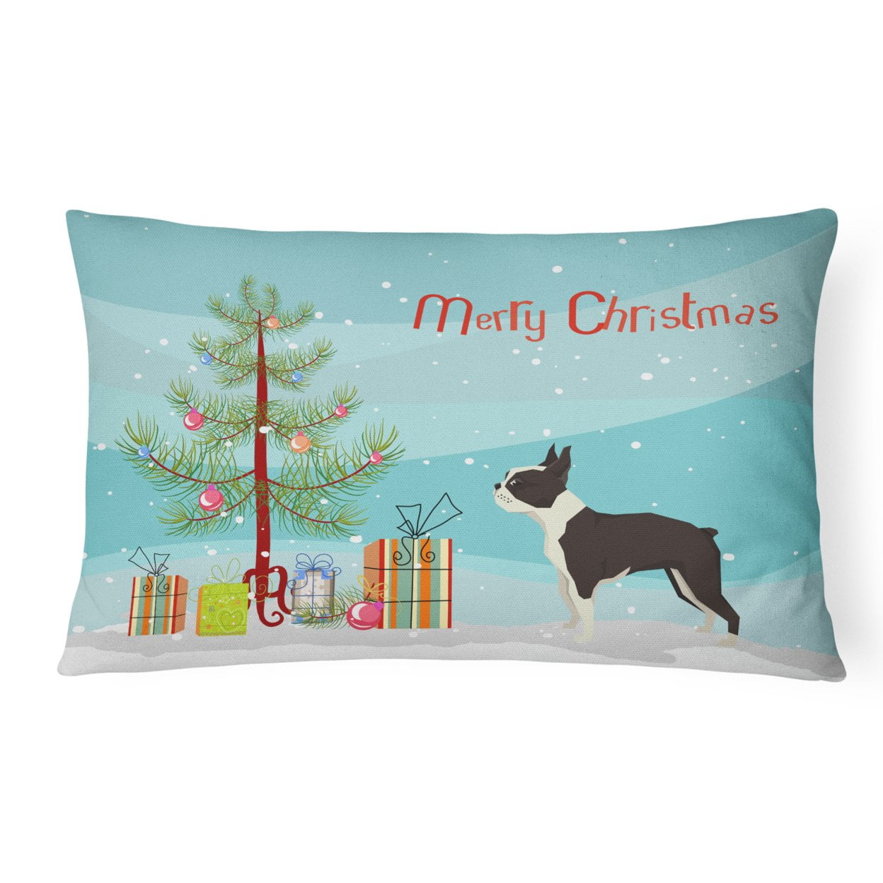 Boston Terrier Christmas Tree Canvas Fabric Decorative Pillow