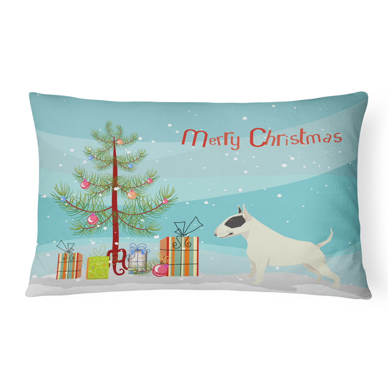 Black & White Bull Terrier Christmas Tree Canvas Fabric Decorative Pillow