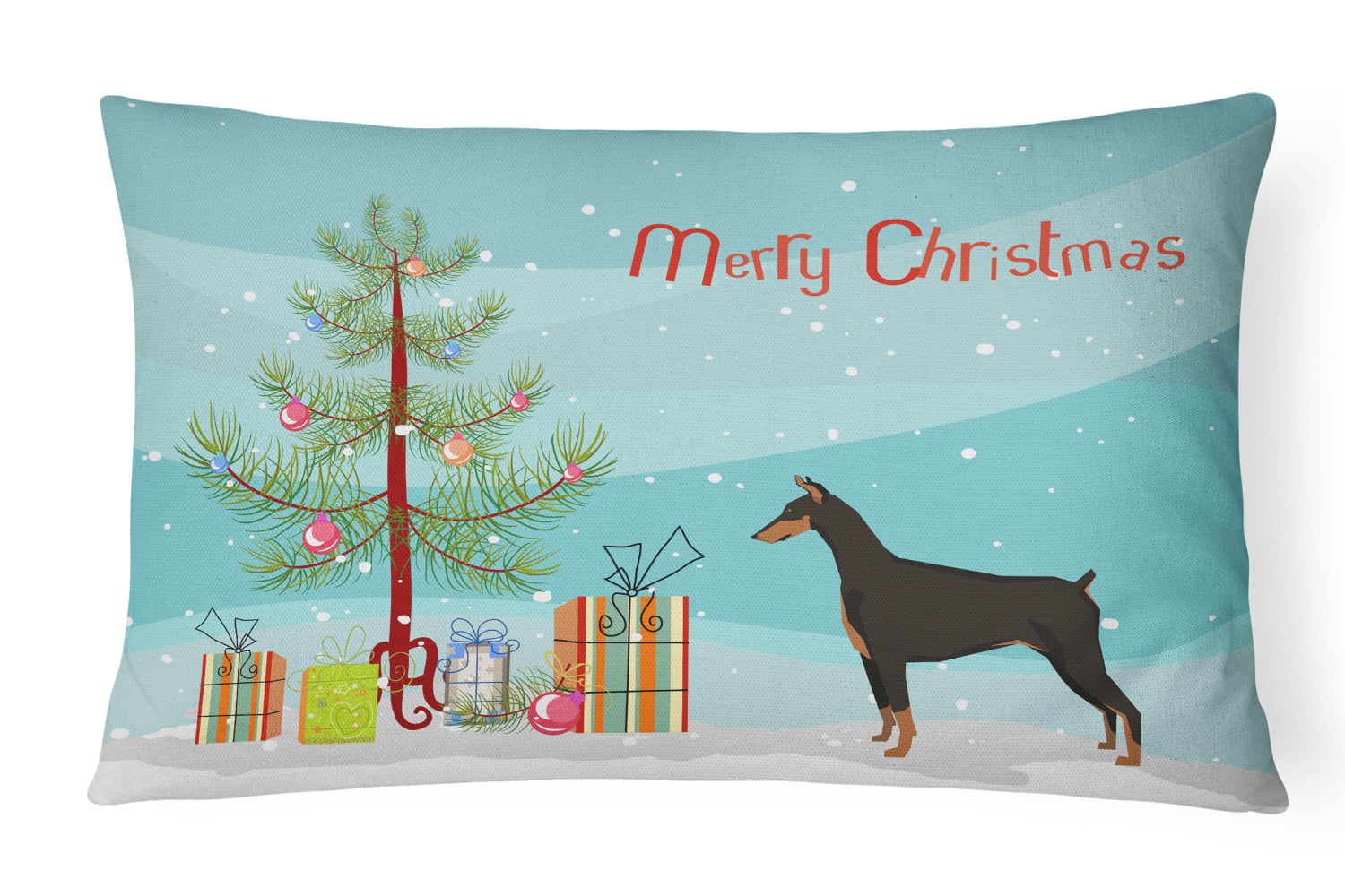 Doberman Pinscher Christmas Tree Canvas Fabric Decorative Pillow