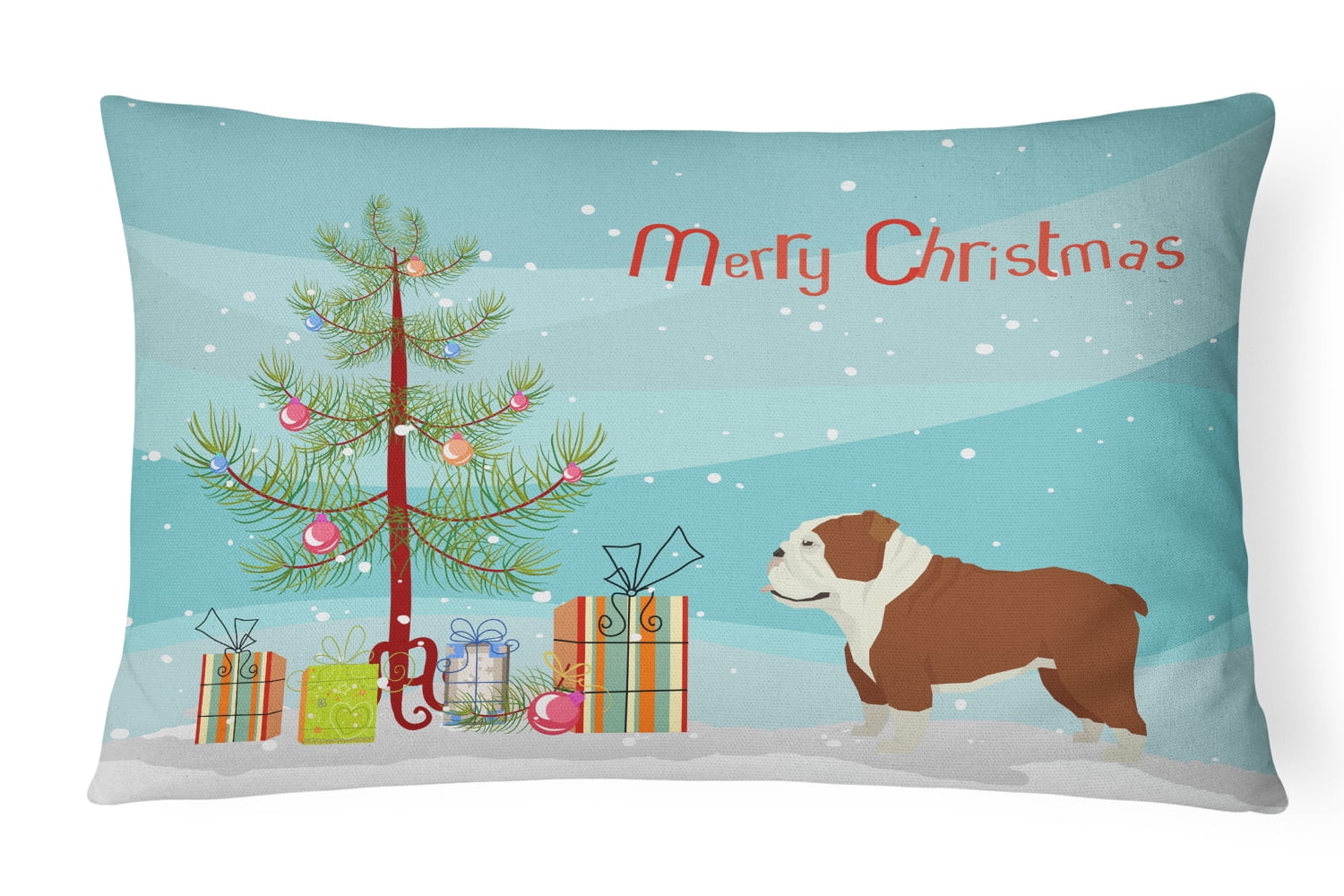 English Bulldog Christmas Tree Canvas Fabric Decorative Pillow