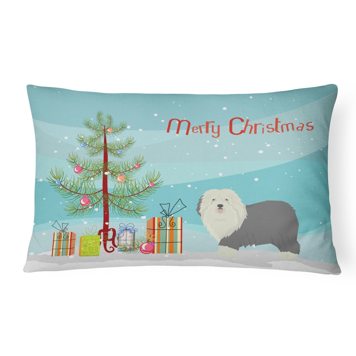 CK3552PW1216 Old English Sheepdog Christmas Tree Canvas Fabric Decorative Pillow