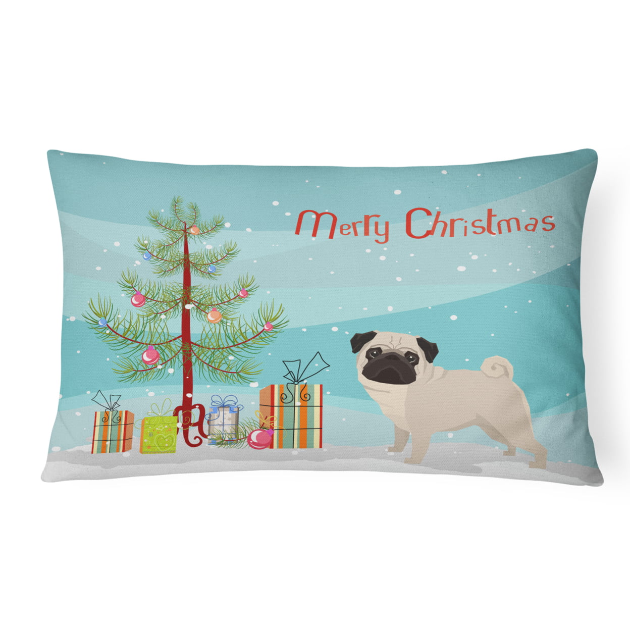 Pug Christmas Tree Canvas Fabric Decorative Pillow