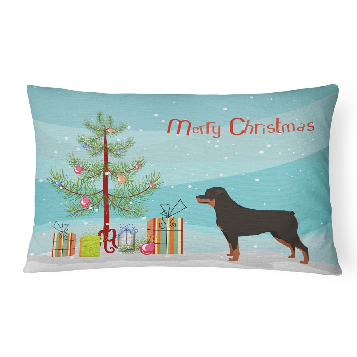 Rottweiler Christmas Tree Canvas Fabric Decorative Pillow