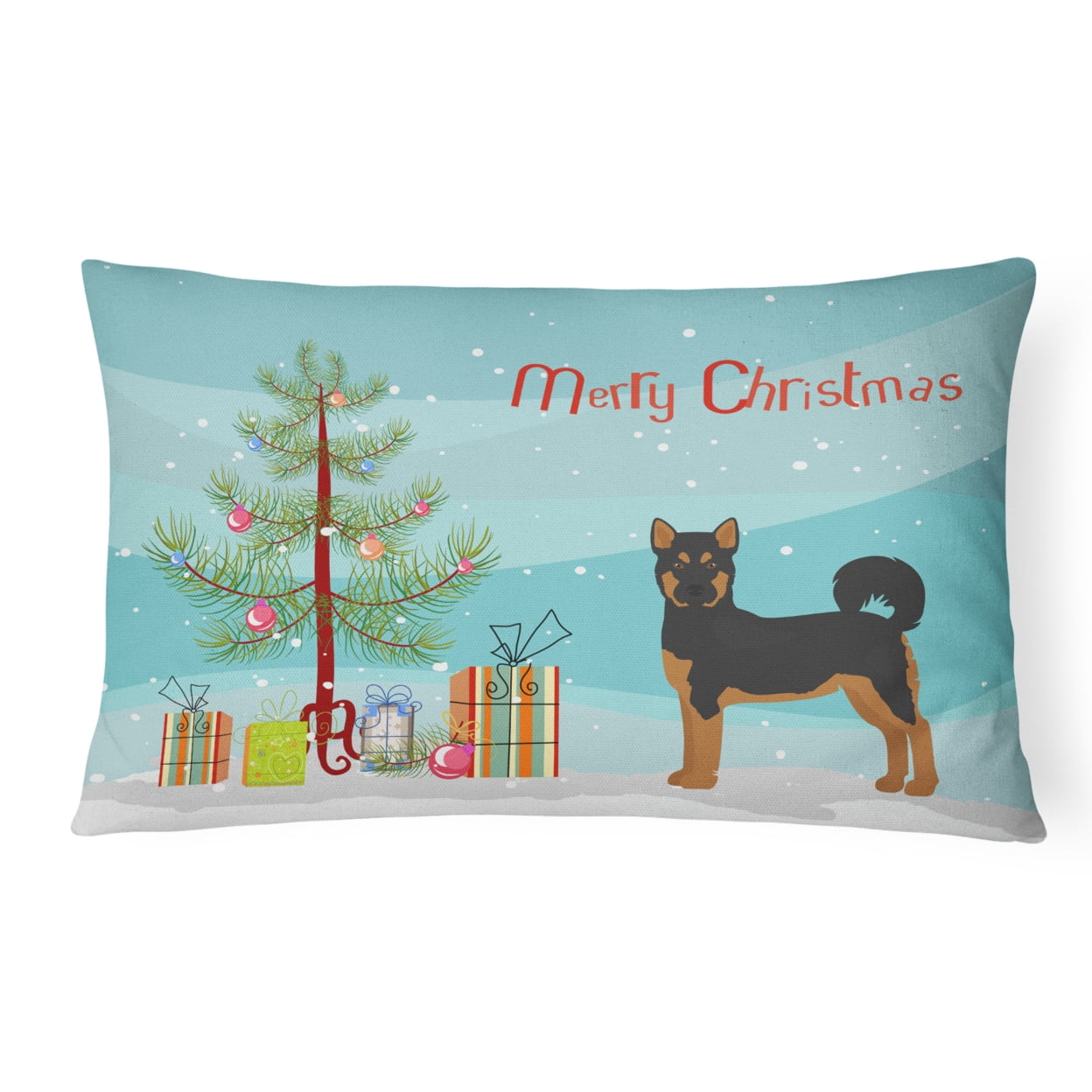 Akita Shepherd Black & Tan Christmas Tree Canvas Fabric Decorative Pillow