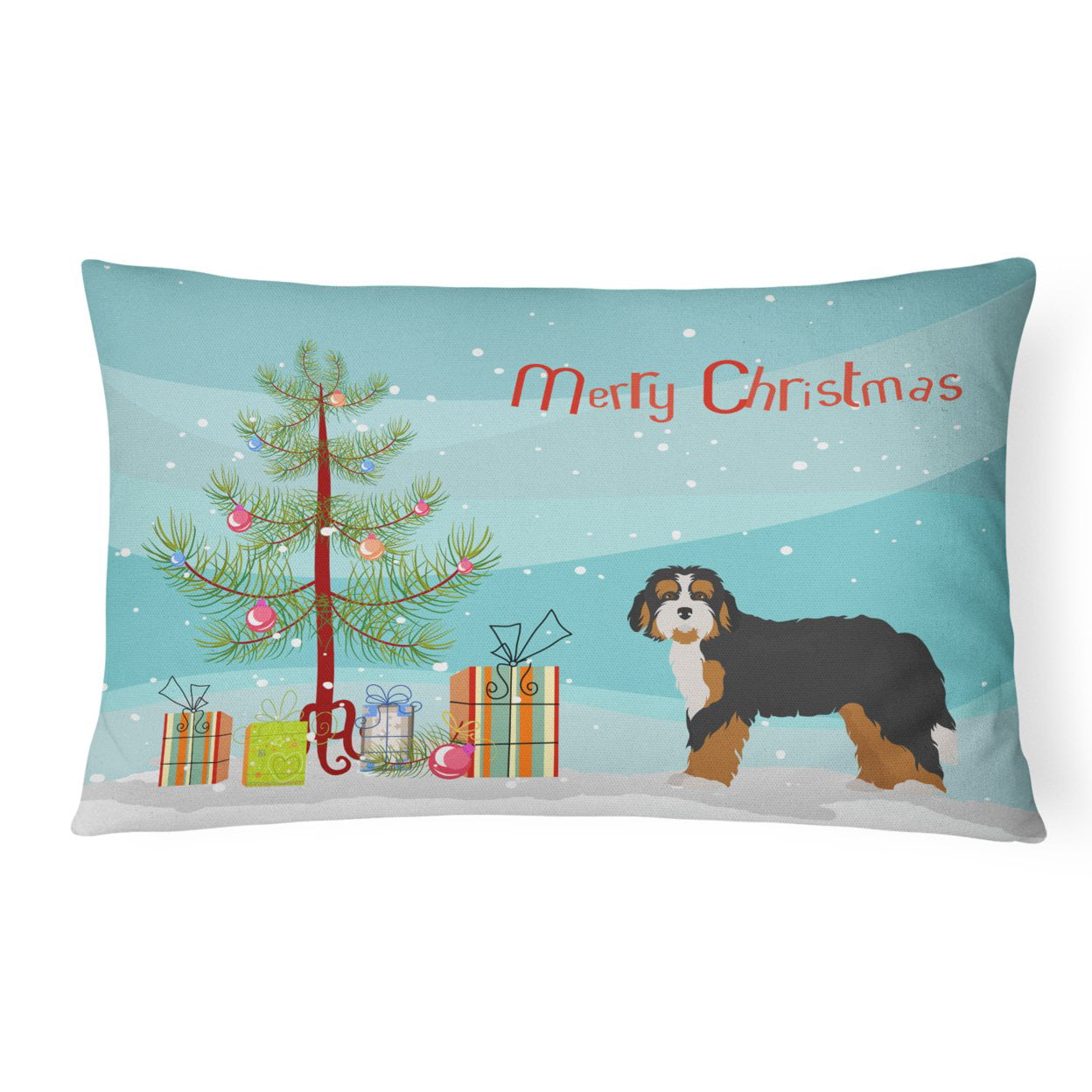 Bernedoodle Christmas Tree Canvas Fabric Decorative Pillow