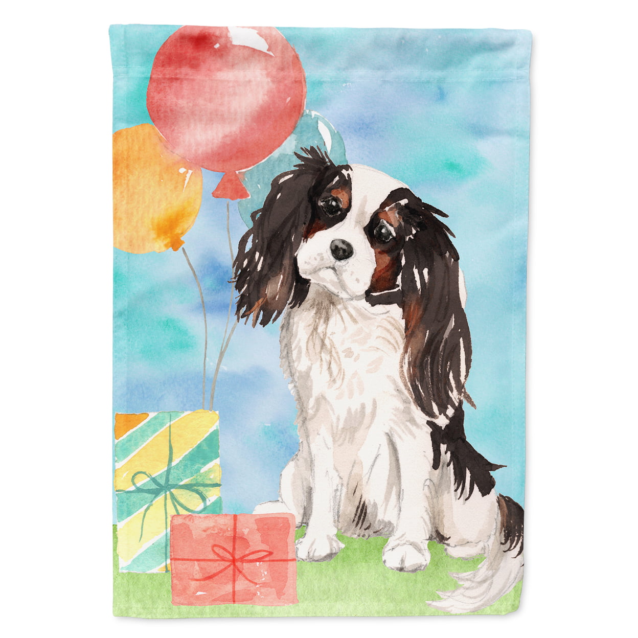 Happy Birthday Tricolor Cavalier Spaniel Flag Canvas House Size