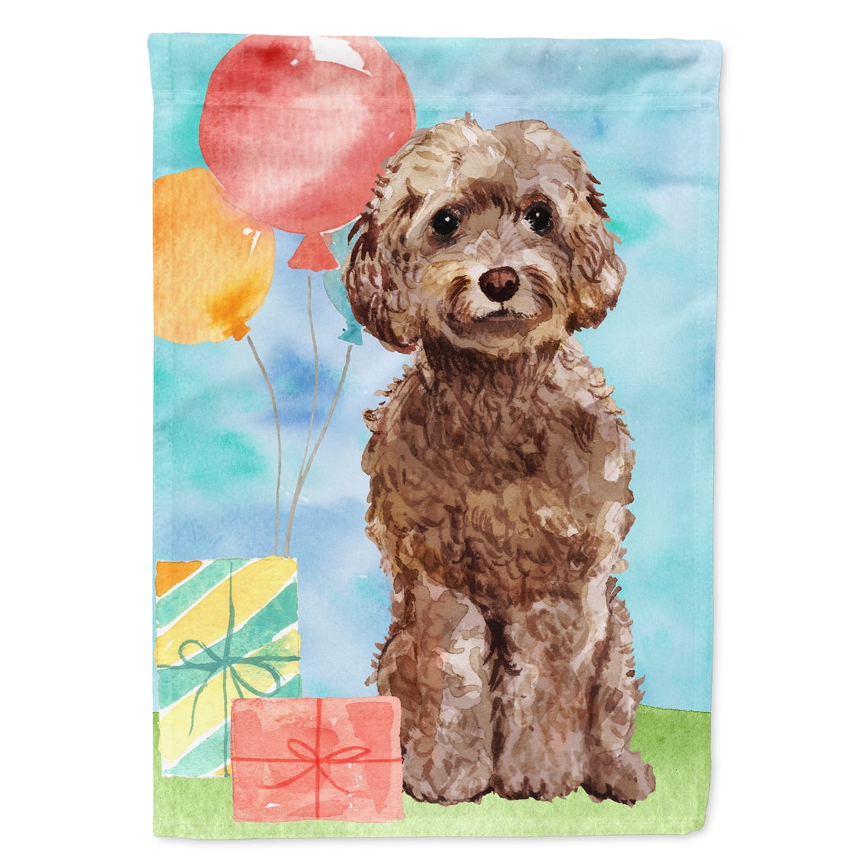 Happy Birthday Brown Cockapoo Flag Canvas House Size