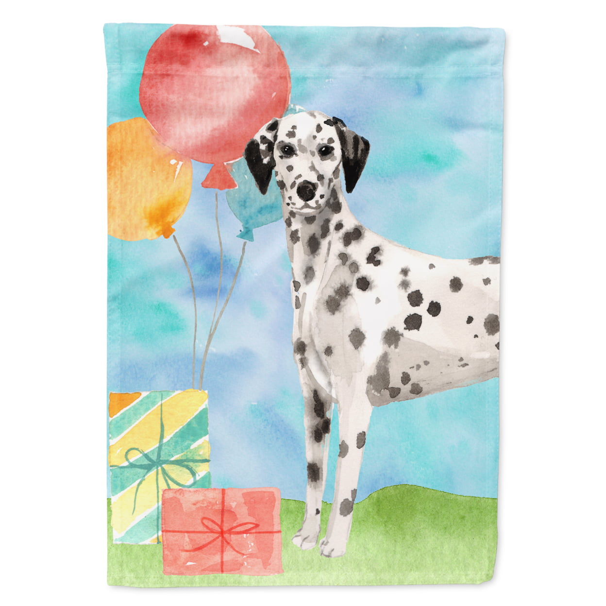 CK3249CHF Happy Birthday Dalmatian Flag Canvas House Size