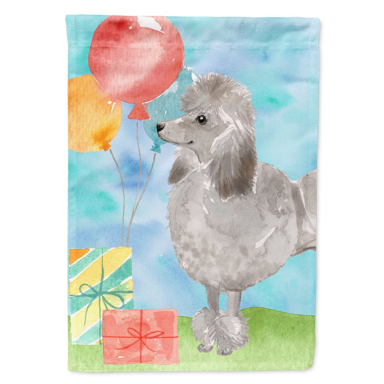 Happy Birthday Silver Poodle Flag Canvas House Size