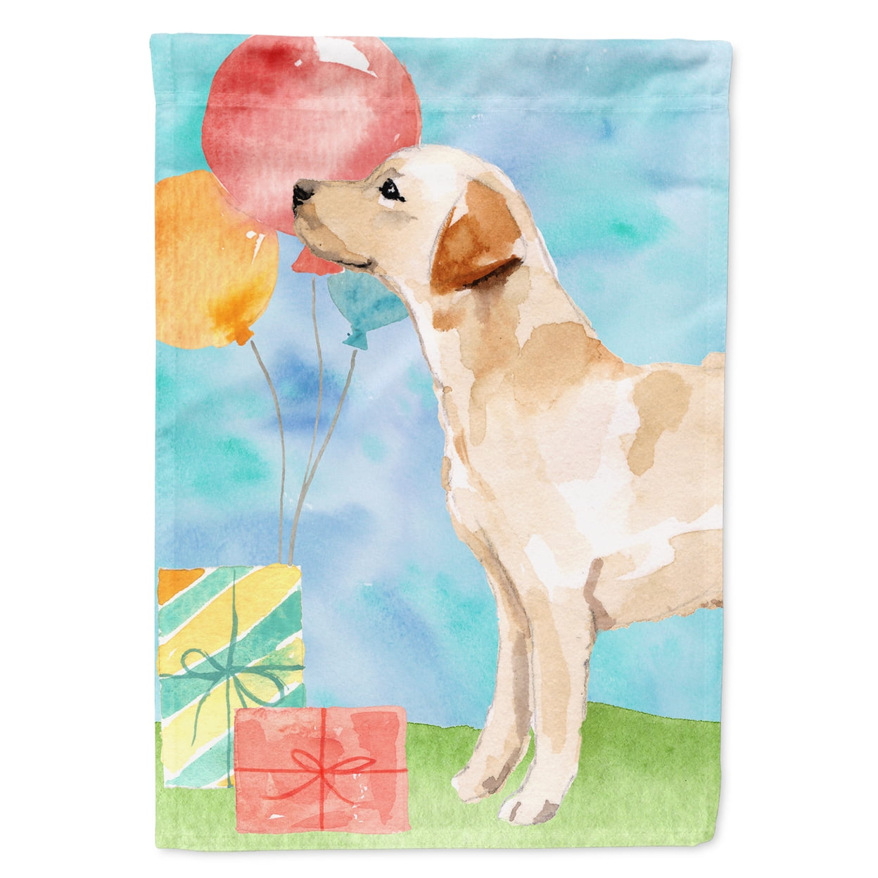 Happy Birthday Labrador Retriever Yellow Flag Canvas House Size