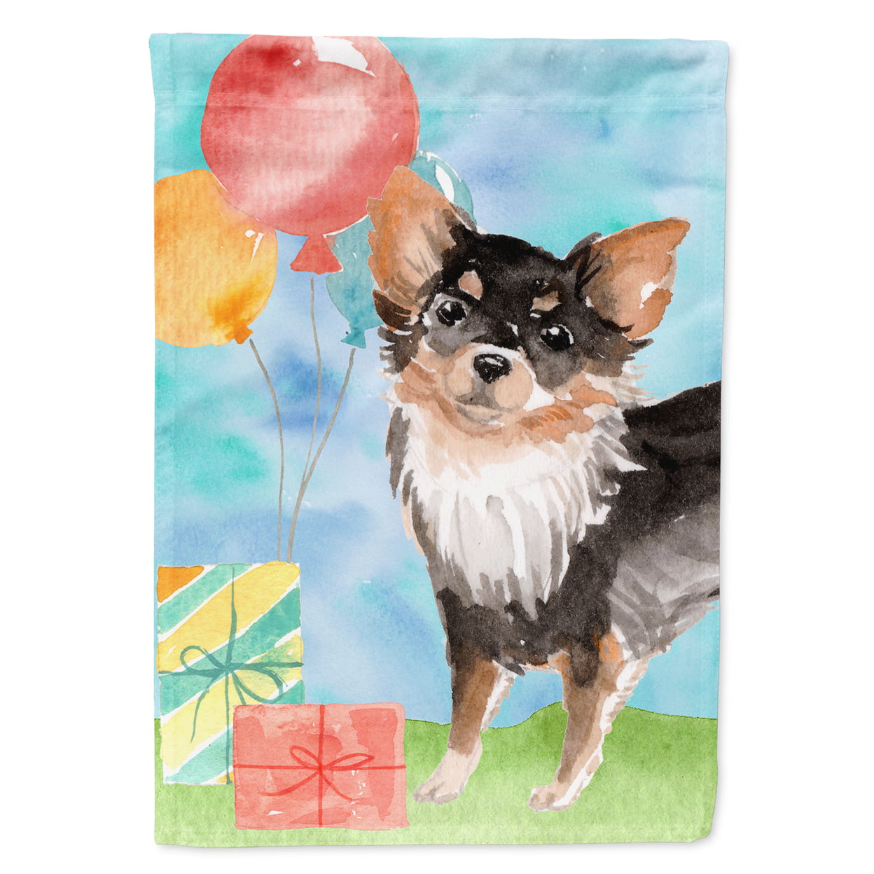 Happy Birthday Long Haired Chihuahua Flag Canvas House Size