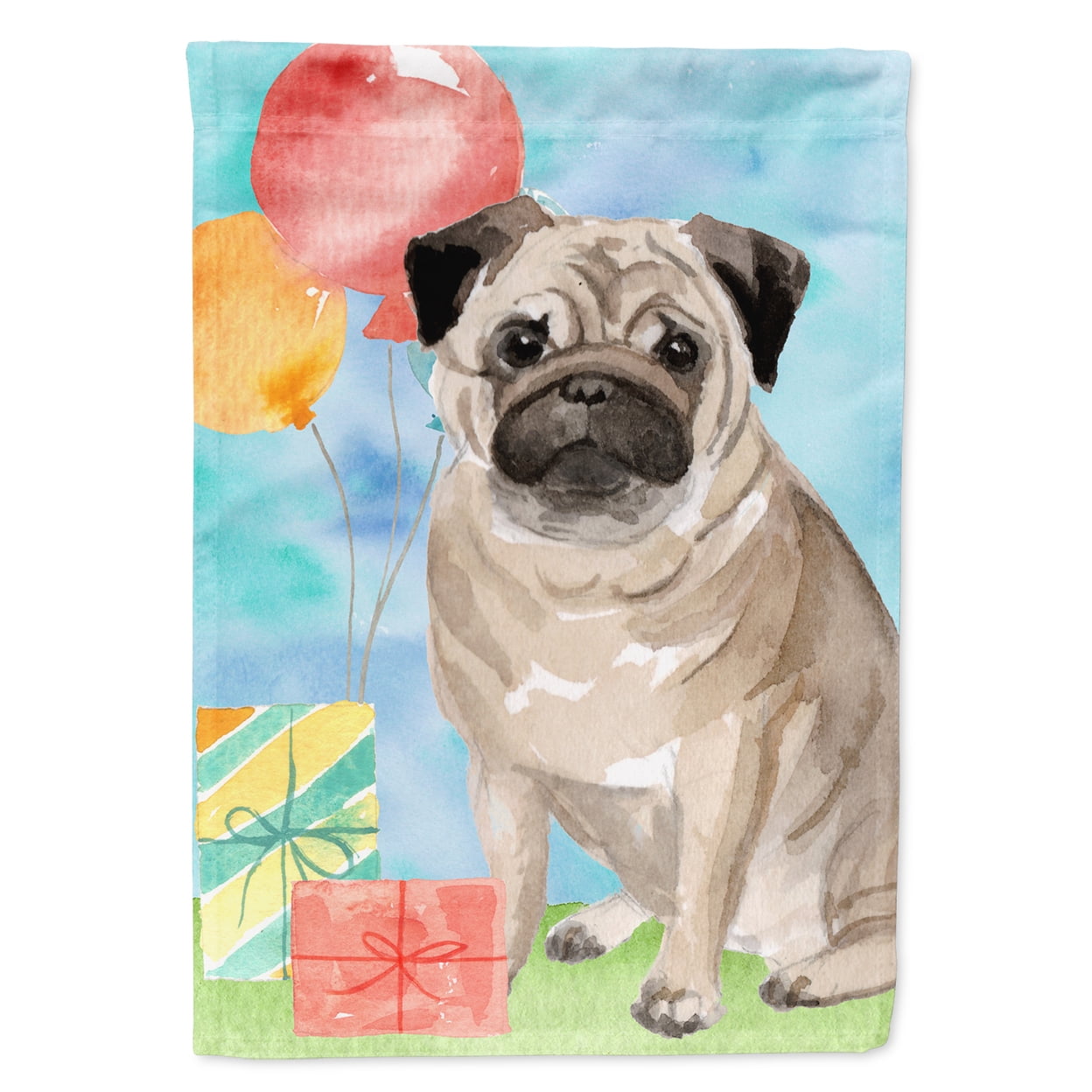 Happy Birthday Pug Flag Canvas House Size