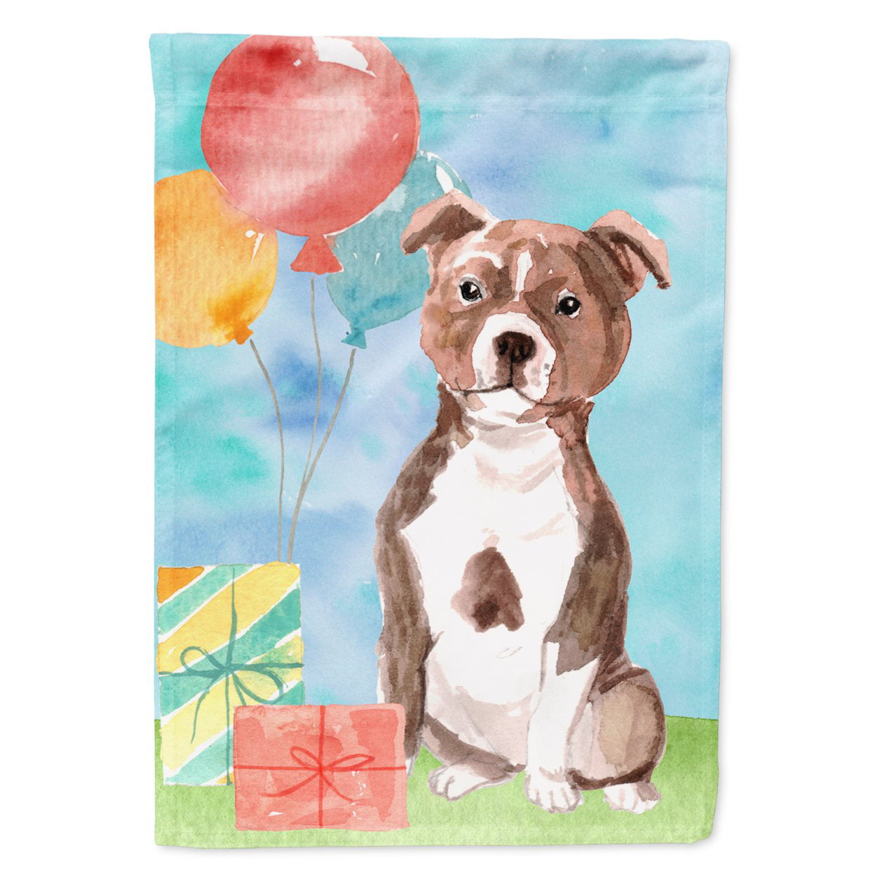 Happy Birthday Red Staffie Bull Flag Canvas House Size