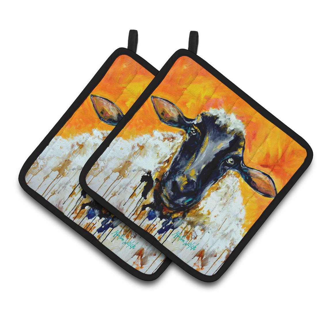 Peach Wool Sheep Pair of Pot Holders