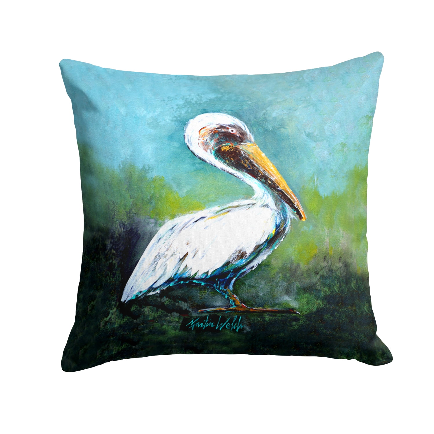 Blue Stand White Pelican Fabric Decorative Pillow