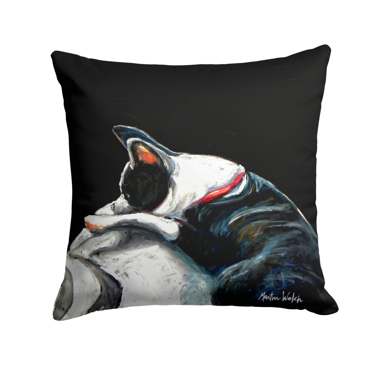 Boston Terrier Spot in the Sun Fabric Decorative Pillow