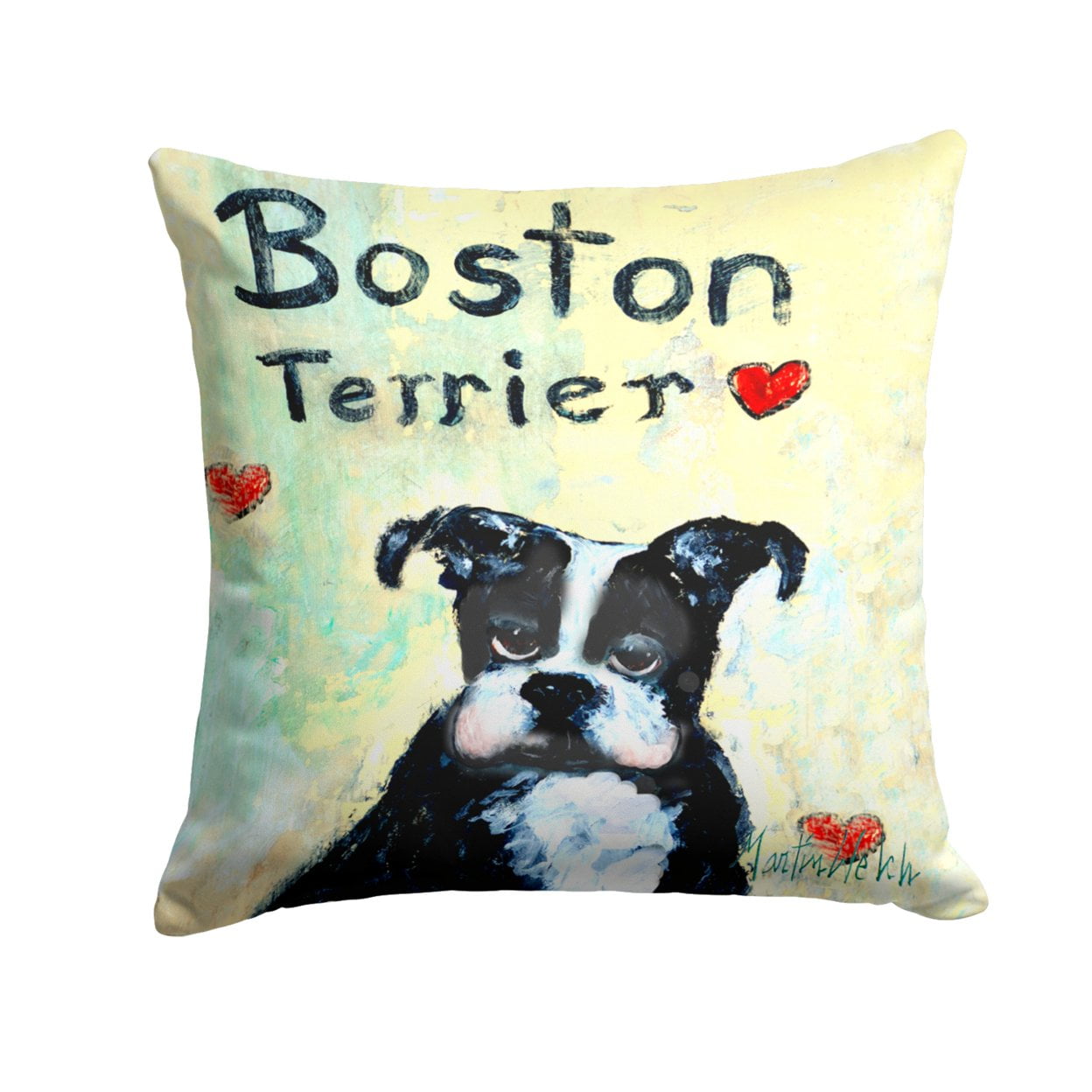Boston Terrier Wheres My Bibb Fabric Decorative Pillow