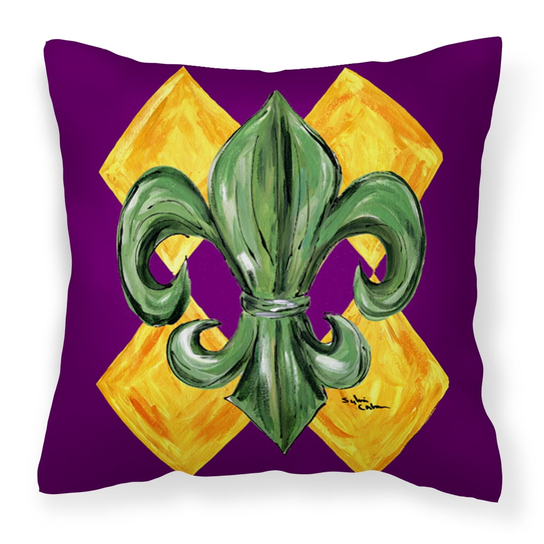 Mardi Gras Fleur De Lis Purple Green & Gold Fabric Decorative Pillow