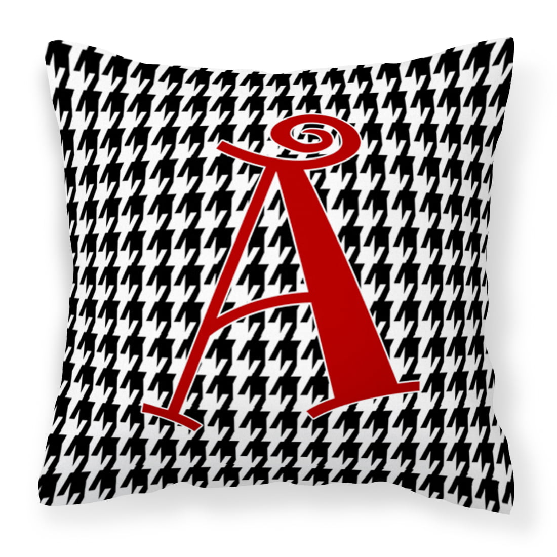 Letter A Monogram - Black & White Houndstooth Fabric Decorative Pillow