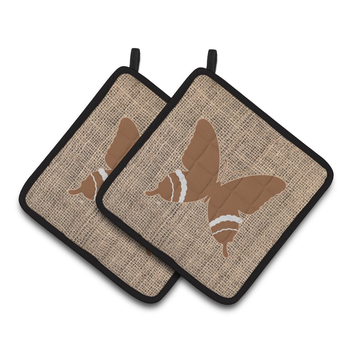 Picture of Carolines Treasures BB1034-BL-BN-PTHD Butterfly Faux Burlap & Brown Pair of Pot Holders