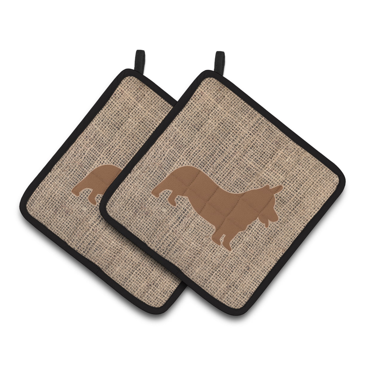 Picture of Carolines Treasures BB1069-BL-BN-PTHD Corgi Faux Burlap & Brown Pair of Pot Holders