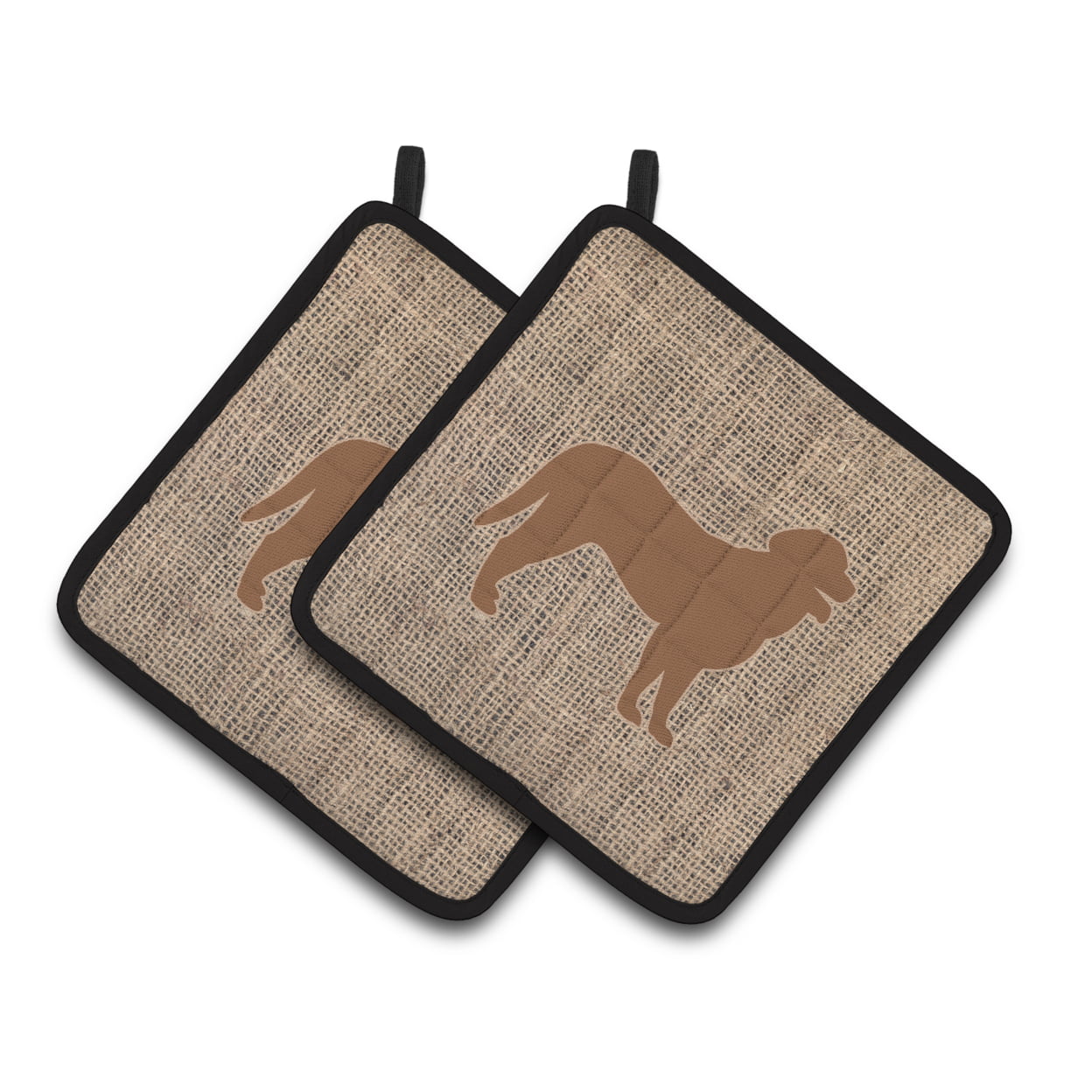 Picture of Carolines Treasures BB1074-BL-BN-PTHD Curly Coated Retriever Faux Burlap & Brown Pair of Pot Holders