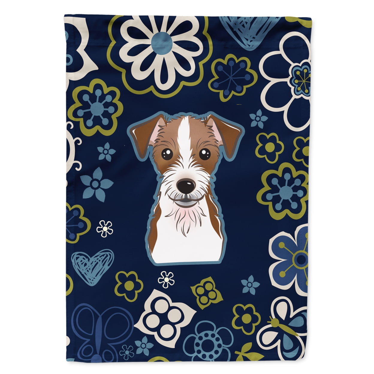Blue Flowers Jack Russell Terrier Garden Size Flag