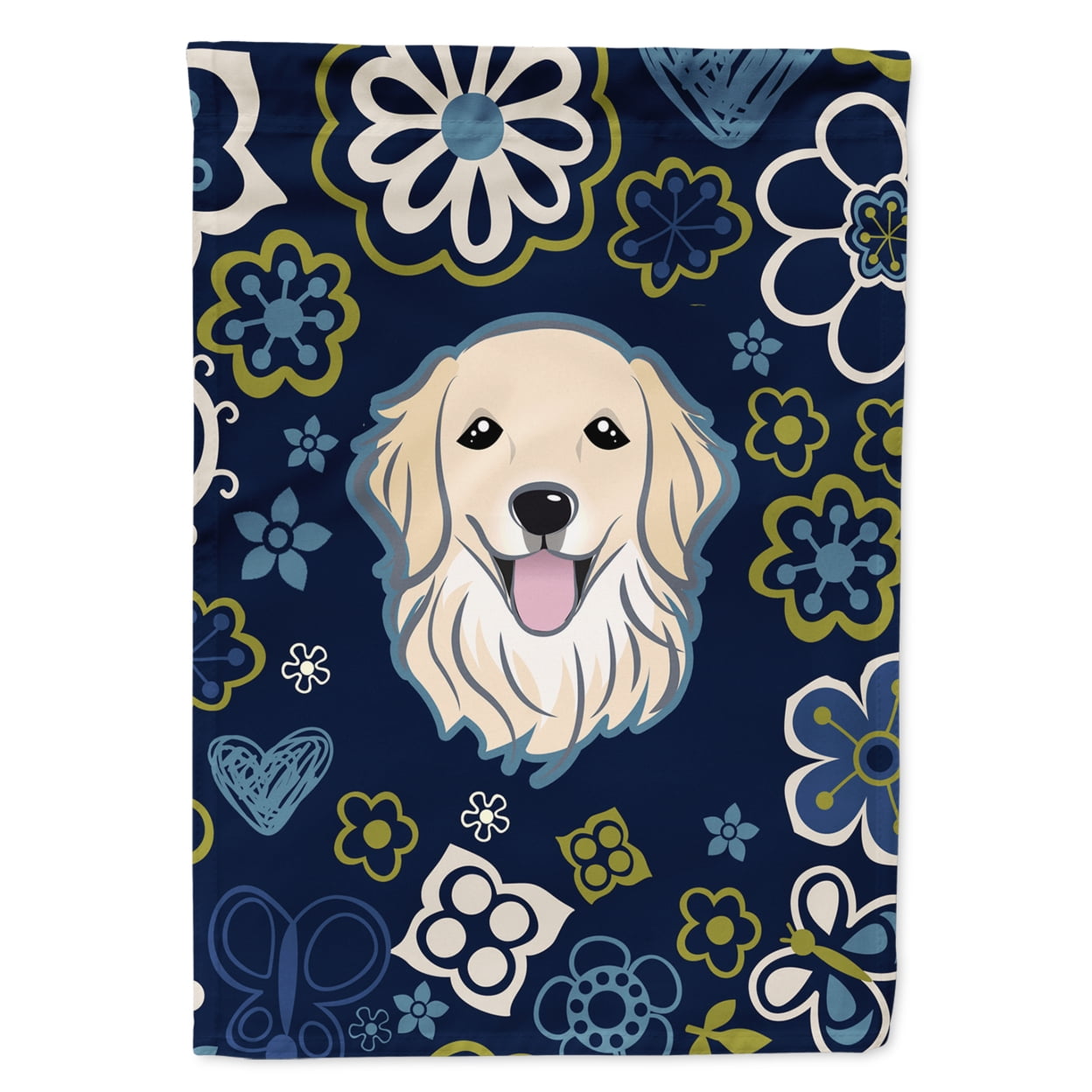 Blue Flowers Golden Retriever Garden Size Flag