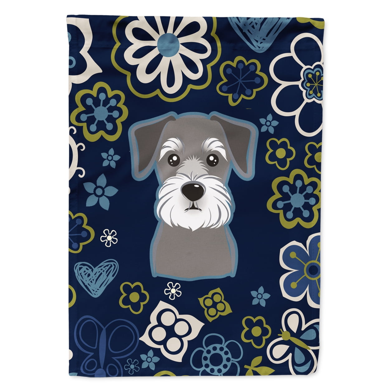 Blue Flowers Schnauzer Garden Size Flag