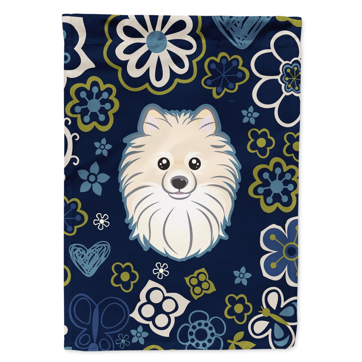 Blue Flowers Pomeranian Garden Size Flag