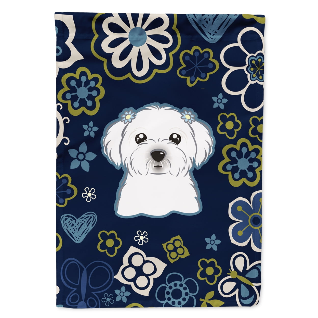 Blue Flowers Maltese Garden Size Flag