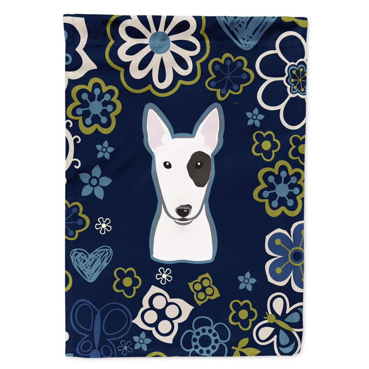 Blue Flowers Bull Terrier Garden Size Flag