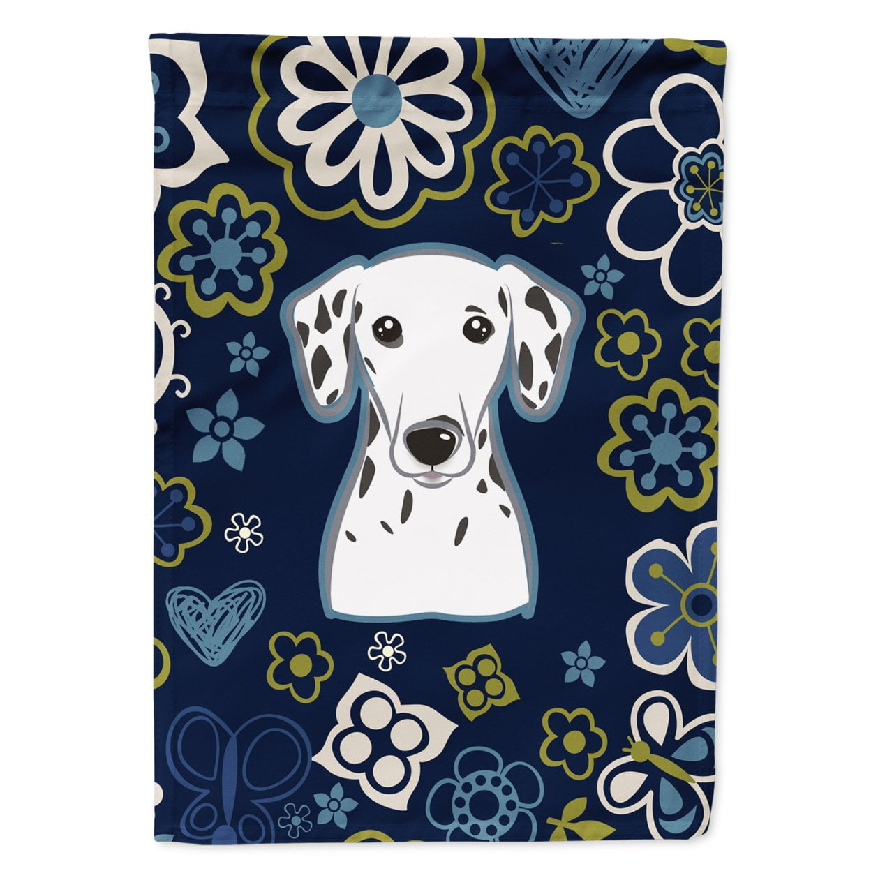 Blue Flowers Dalmatian Garden Size Flag