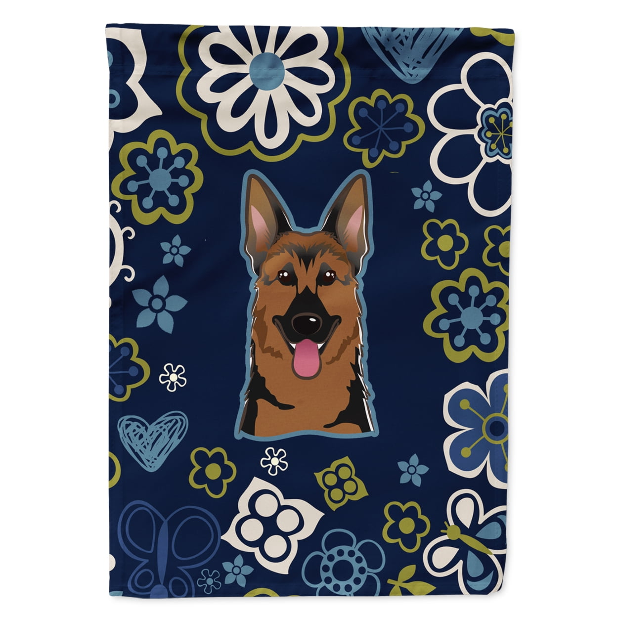 Blue Flowers German Shepherd Garden Size Flag