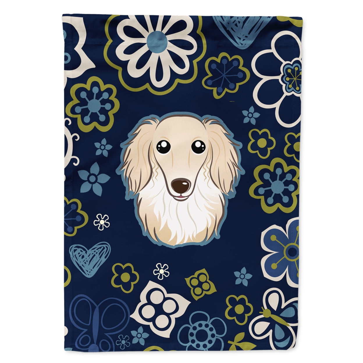 Blue Flowers Longhair Creme Dachshund Garden Size Flag