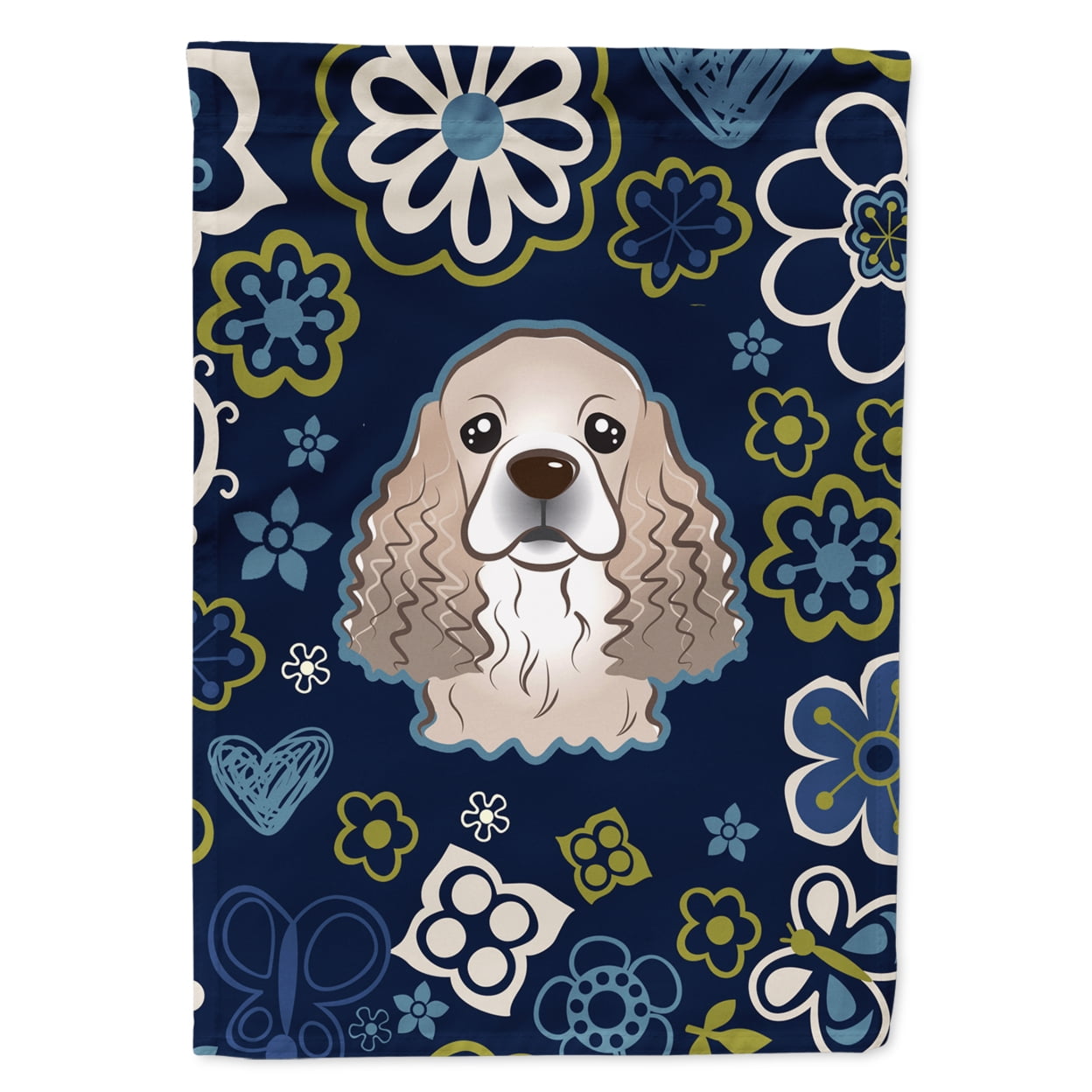 BB5067GF Blue Flowers Cocker Spaniel Garden Size Flag