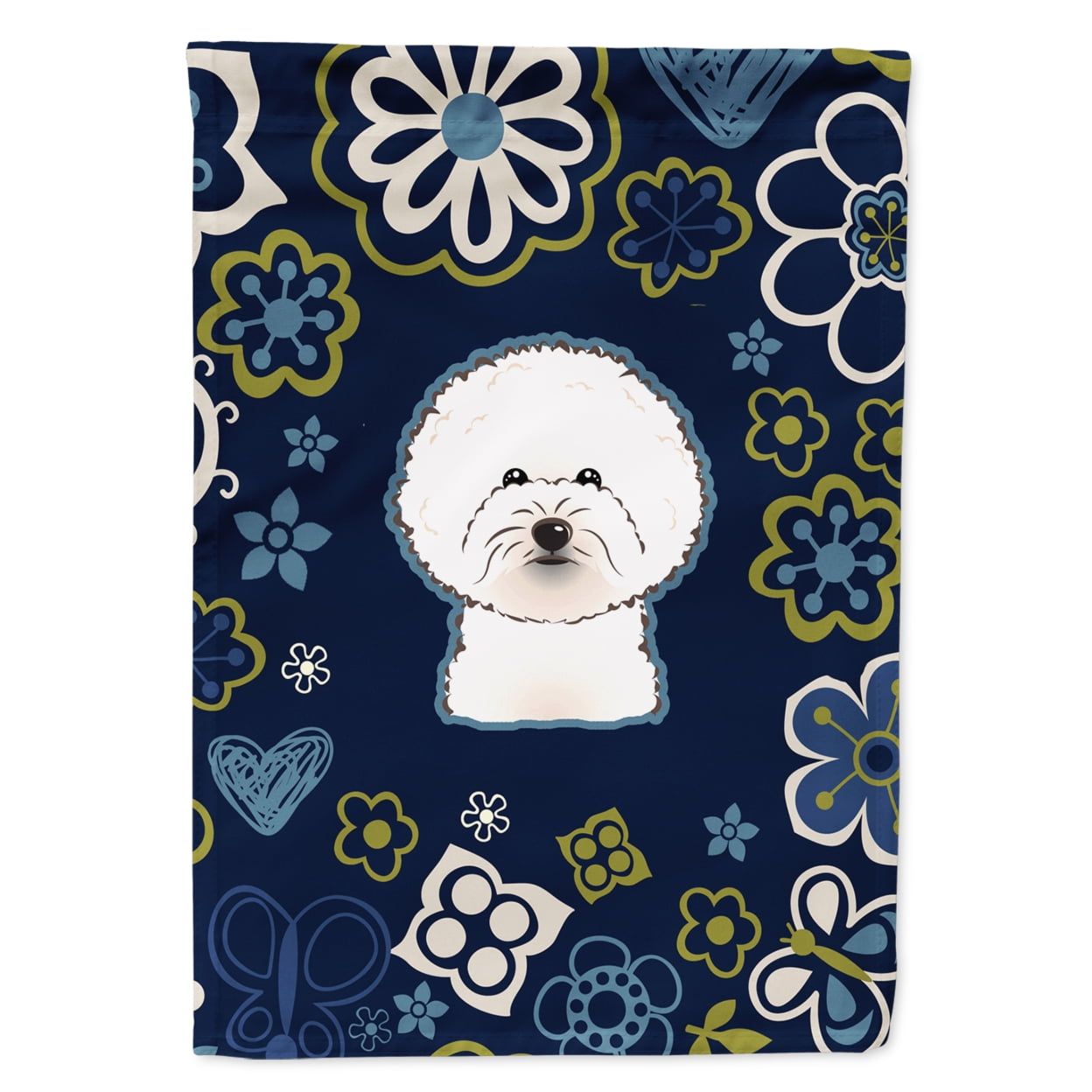Blue Flowers Bichon Frise Garden Size Flag