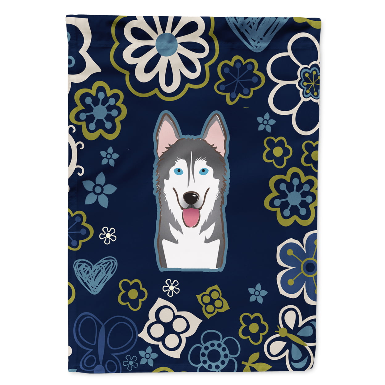 Blue Flowers Alaskan Malamute Garden Size Flag