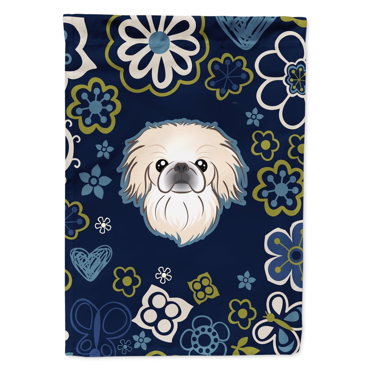 Blue Flowers Pekingese Garden Size Flag