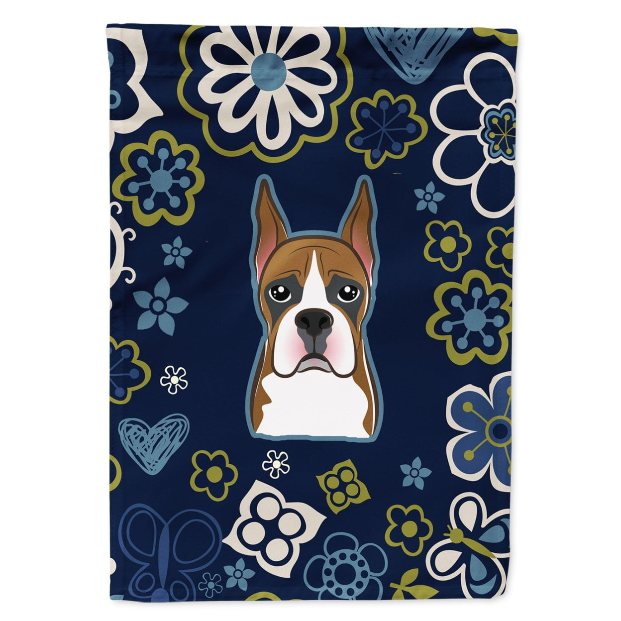 Blue Flowers Boxer Garden Size Flag