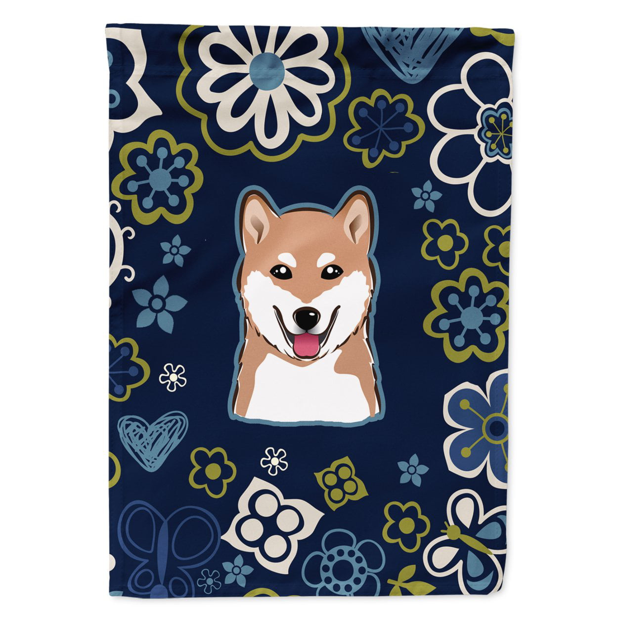 Blue Flowers Shiba Inu Garden Size Flag