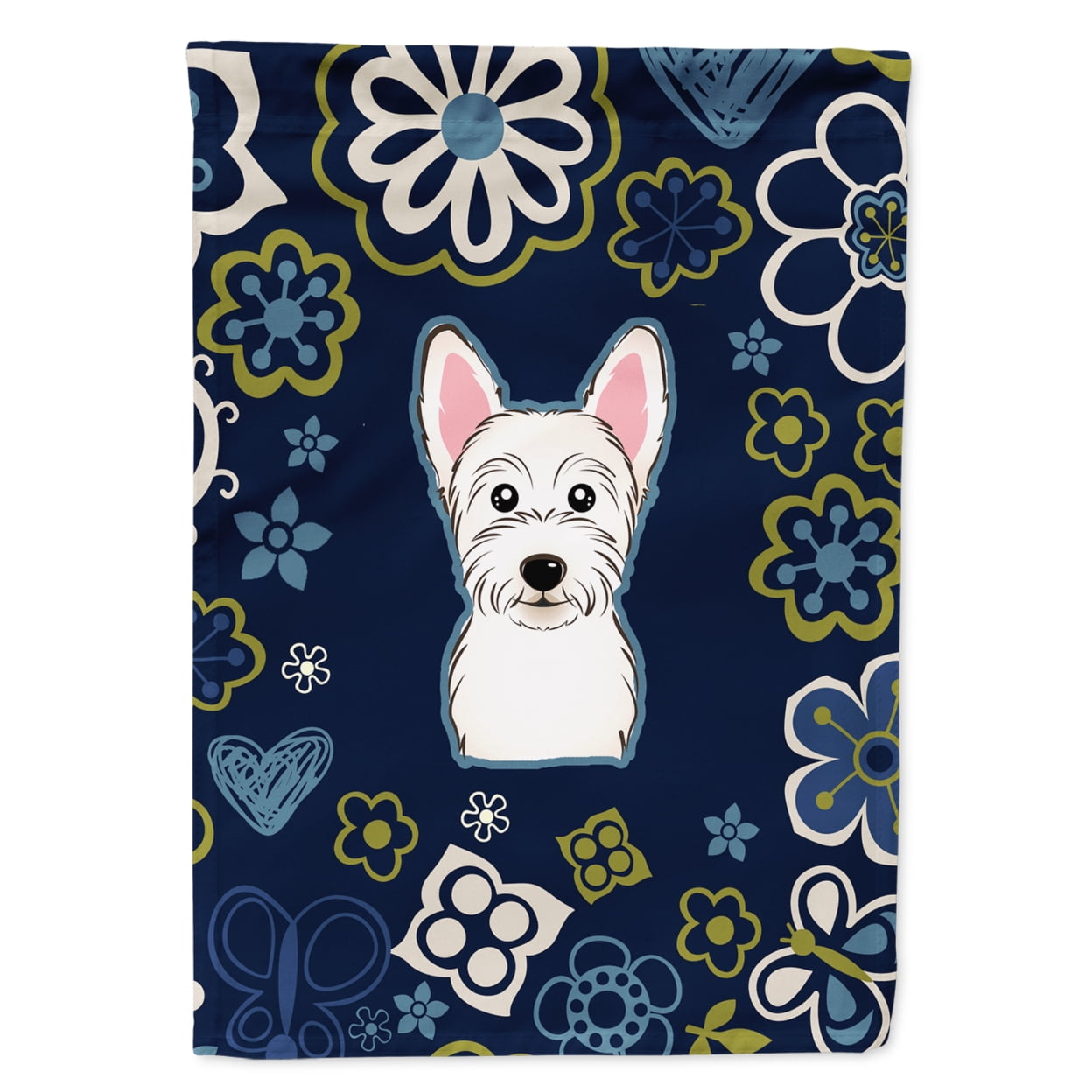 Blue Flowers Westie Garden Size Flag