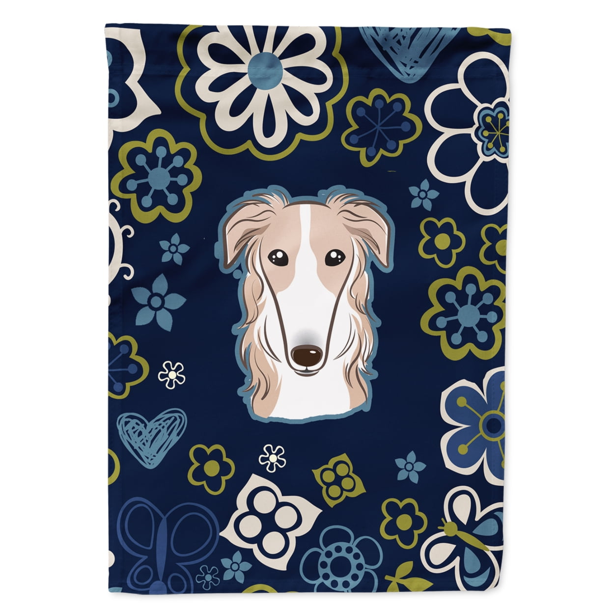 Blue Flowers Borzoi Garden Size Flag